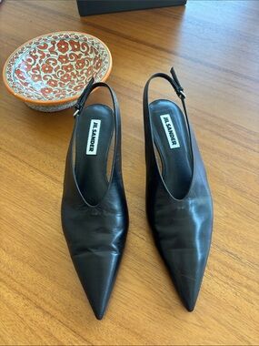 Jil Sander Black Leather Pointed Slingback Heels